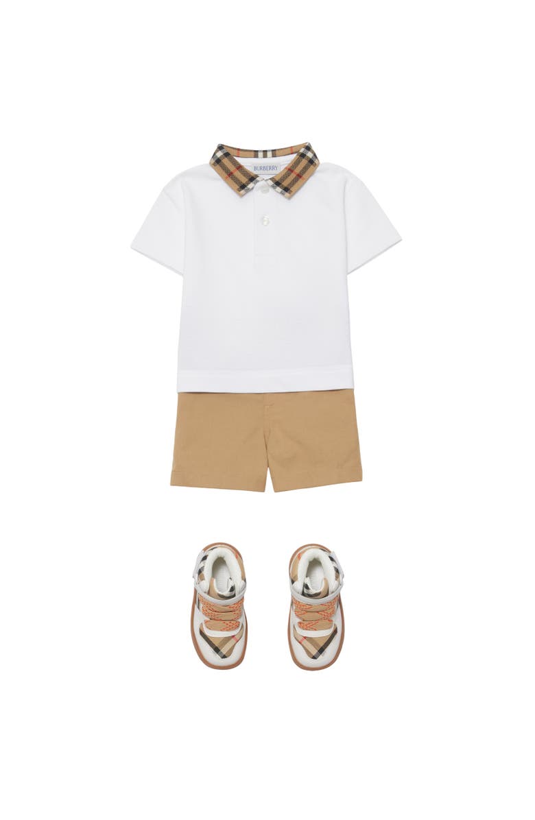 Burberry Check Collar Cotton Polo Shirt, Alternate, color, White