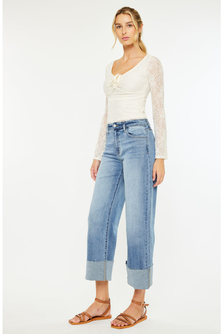 Leslie Essentials High Rise Crop Wide Leg Jeans, Alternate, color, Medium Wash