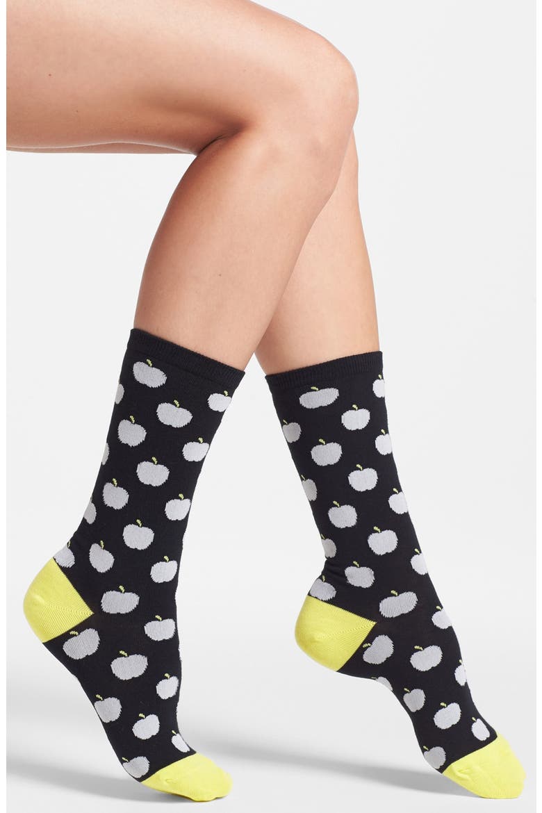 'apple' crew socks, Main, color, BLACK