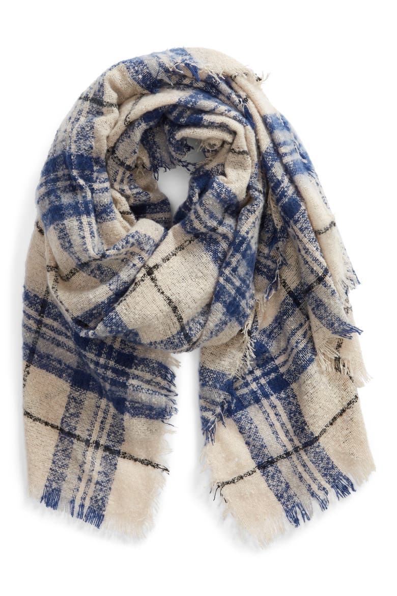 Mixed Plaid Scarf, Alternate, color, BLUE MULTI