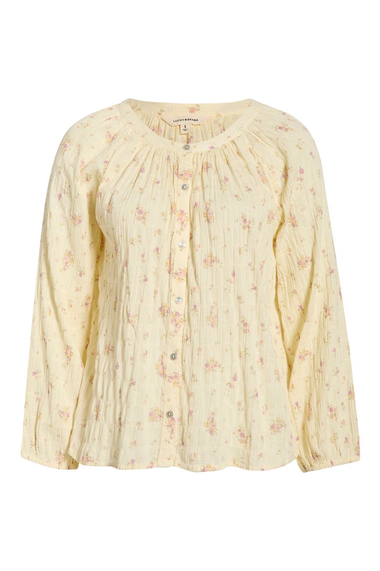 Ditsy Floral Stretch Cotton Button-Up Top, Alternate, color, YELLOW FLORAL