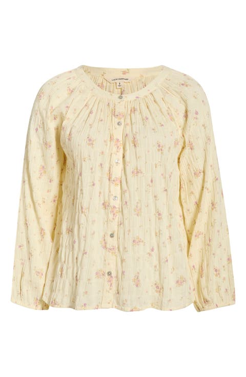 Ditsy Floral Stretch Cotton Button-Up Top