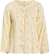 Lucky Brand Ditsy Floral Stretch Cotton Button-Up Top