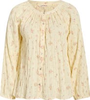 Lucky Brand Ditsy Floral Stretch Cotton Button-Up Top