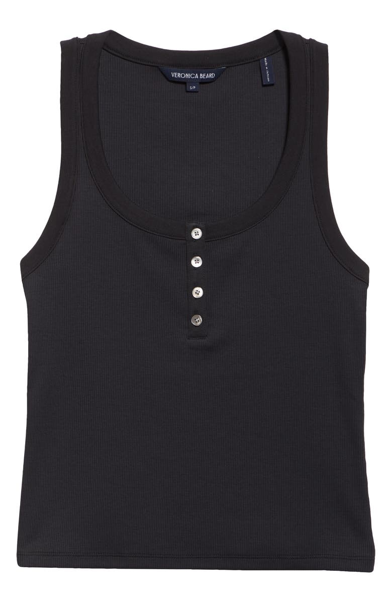 Veronica Beard Abbott Rib Henley Tank, Alternate, color, Black