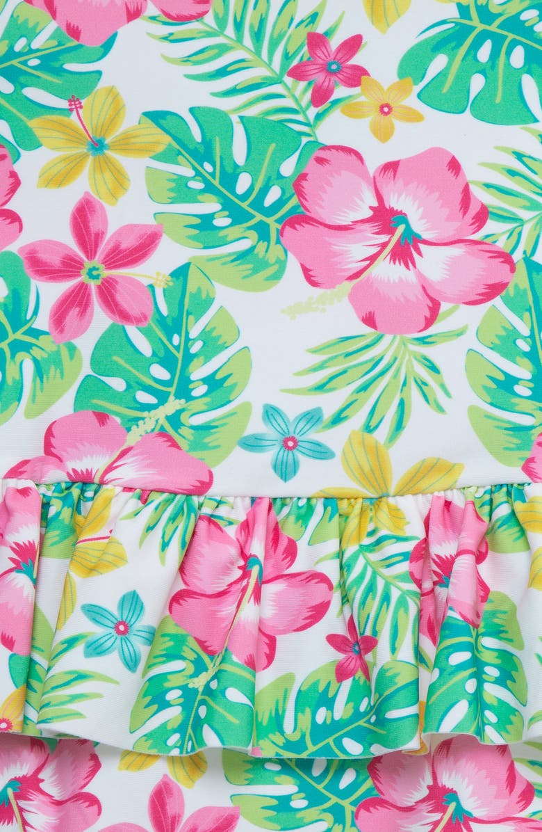 Little Me Tropical Long Sleeve One-Piece Rashguard Swimsuit, Alternate, color,