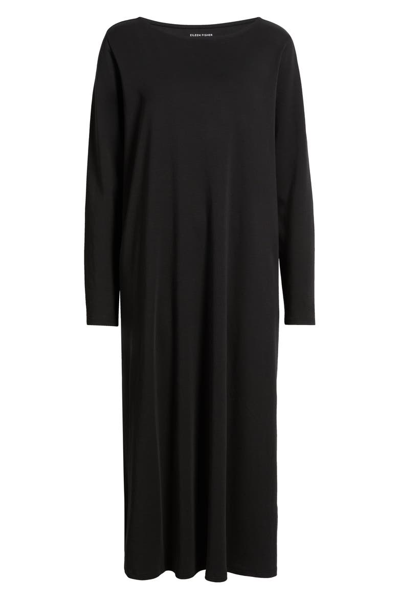 Bateau Neck Organic Pima Cotton Midi Dress, Main, color, BLACK