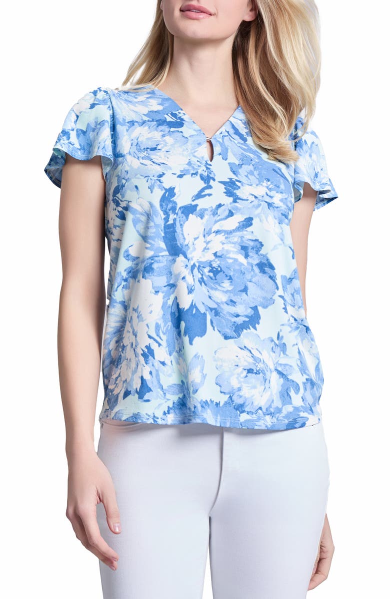 Jones New York Floral Flutter Sleeve Top, Main, color, 