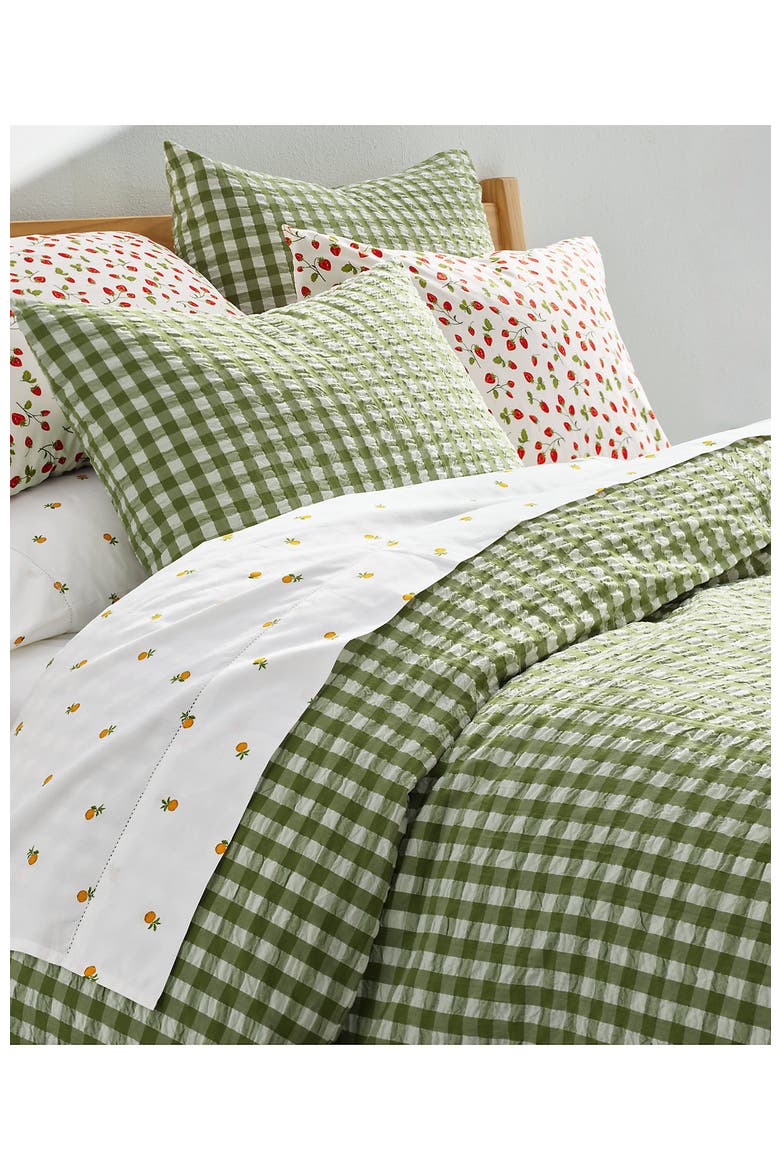 Cotton Seersucker Duvet Bed Cover, Alternate, color, Dried Basil Gingham