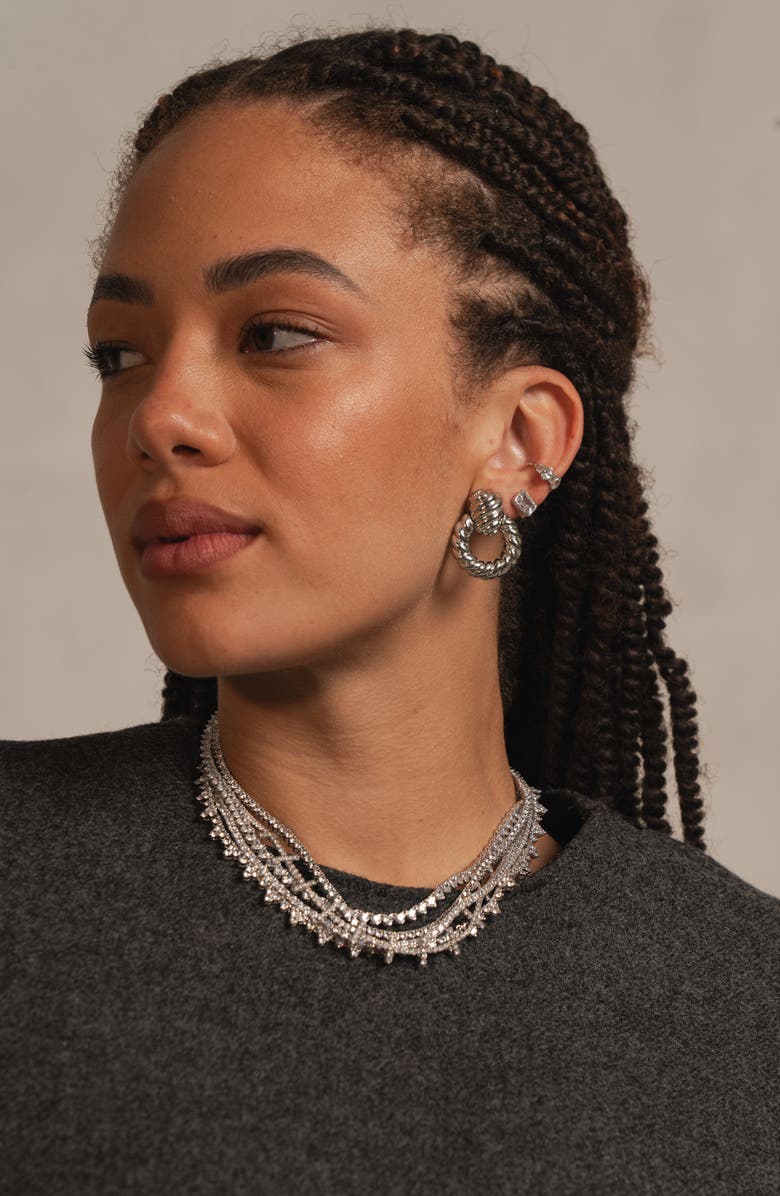 SHYMI Three Prong Round Tennis Necklace, Alternate, color, Silver