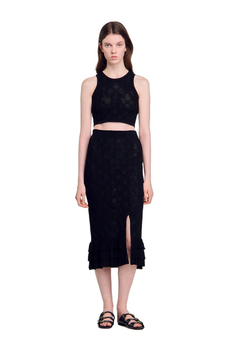 SANDRO Knit midi skirt, Alternate, color, Black