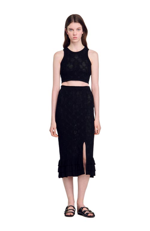 Sandro Aleria Knit Midi Skirt In Black