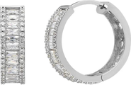 Spero London Baguette Cubic Zirconia Sterling Silver Pave Hoop Earrings