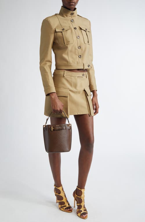 Tom Ford Stretch Cotton Tricotine Crop Jacket In Khaki