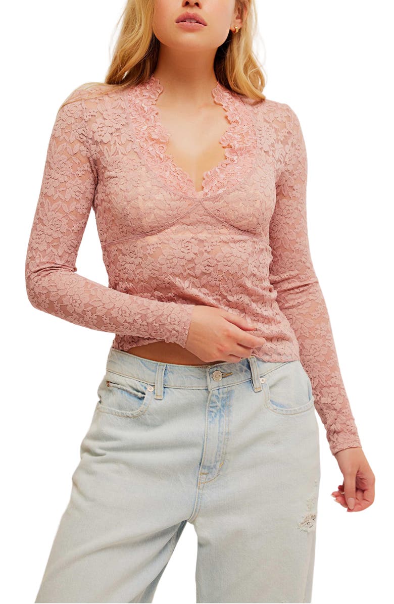 Free People All Day Lace Crop Top, Main, color, Pale Mauve