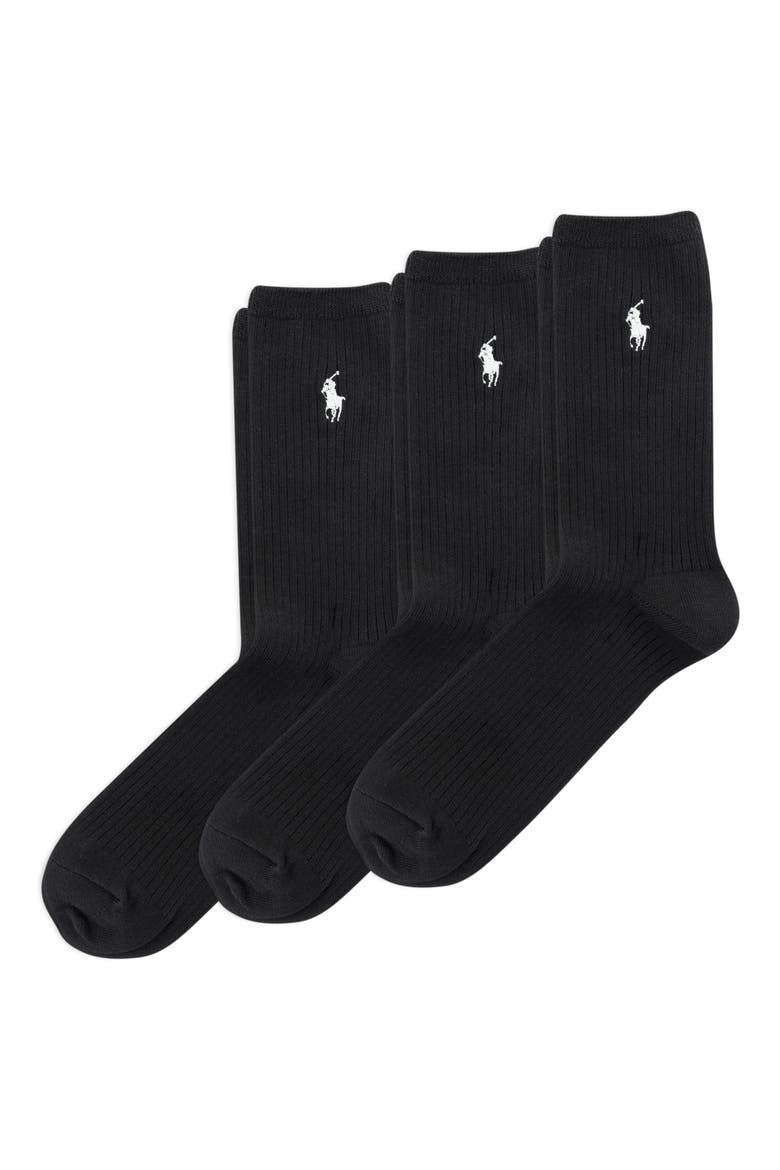 3-Pack Rib Crew Socks, Main, color, BLACK