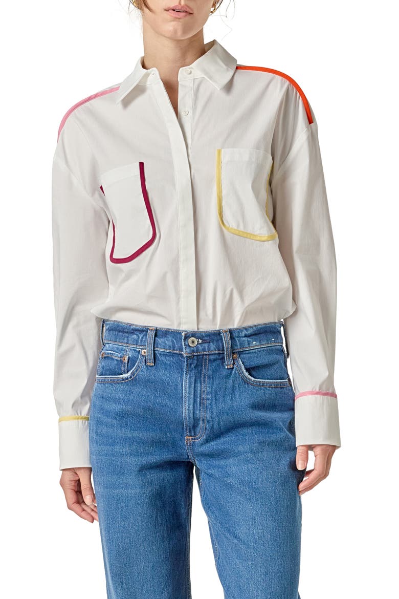 Flat Binding Button-Up Shirt, Main, color, IVORY MULTI