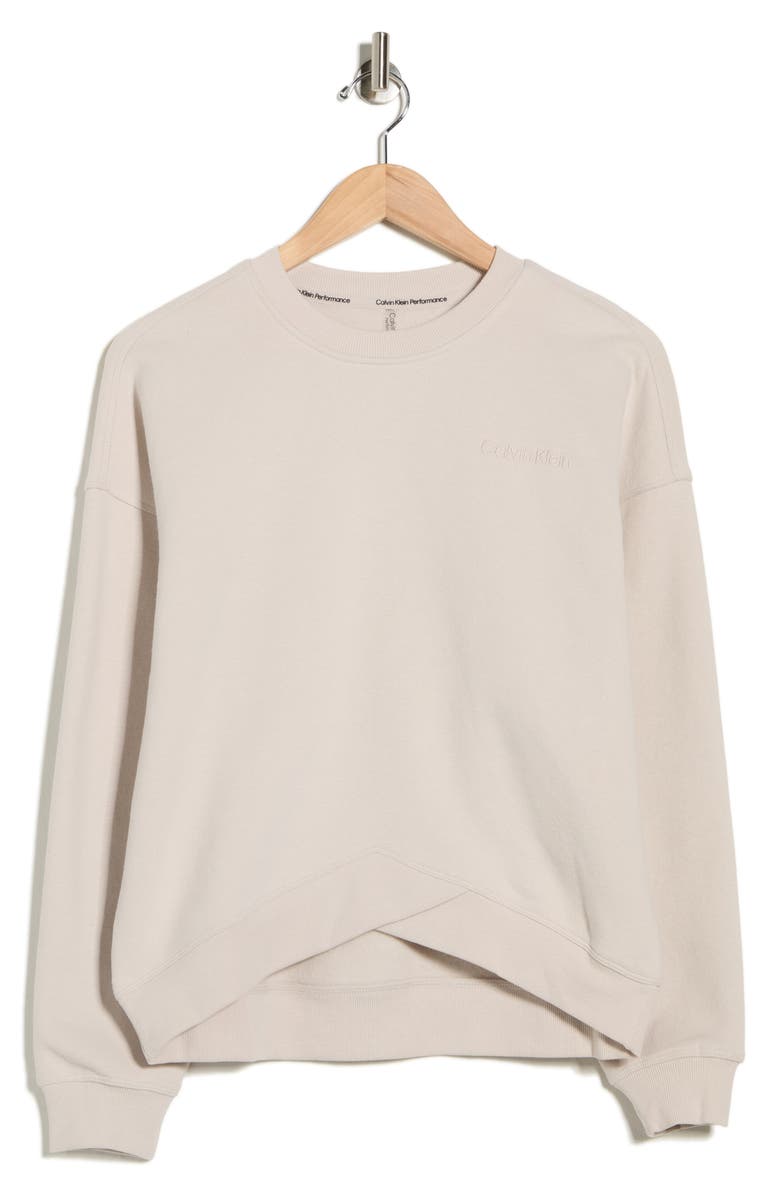 CALVIN KLEIN PERFORMANCE Embroidered Logo Crossover Hem Sweatshirt, Alternate, color, Chalk