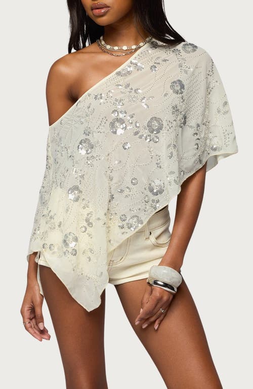 EDIKTED Triana Sequin Beaded Poncho in Cream at Nordstrom, Size X-Small