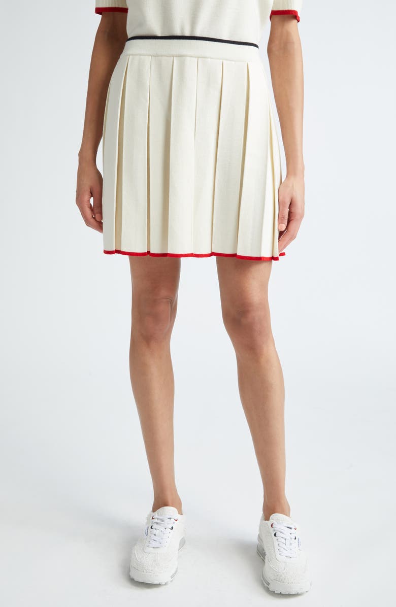Thom Browne Pleated Wool & Cashmere Knit Miniskirt, Main, color, White