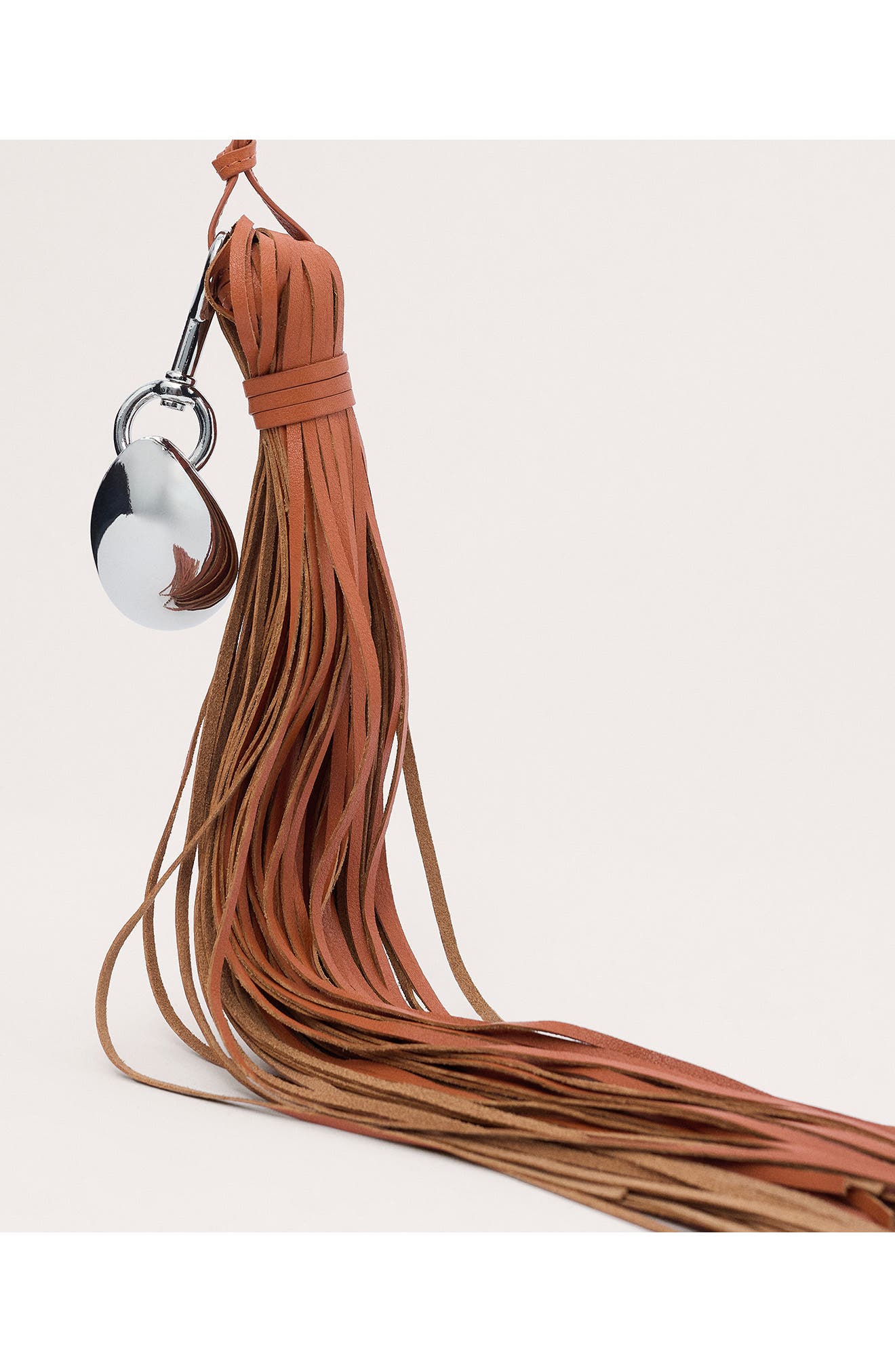 MANGO Leather Fringe Keychain, Alternate, color, Orange