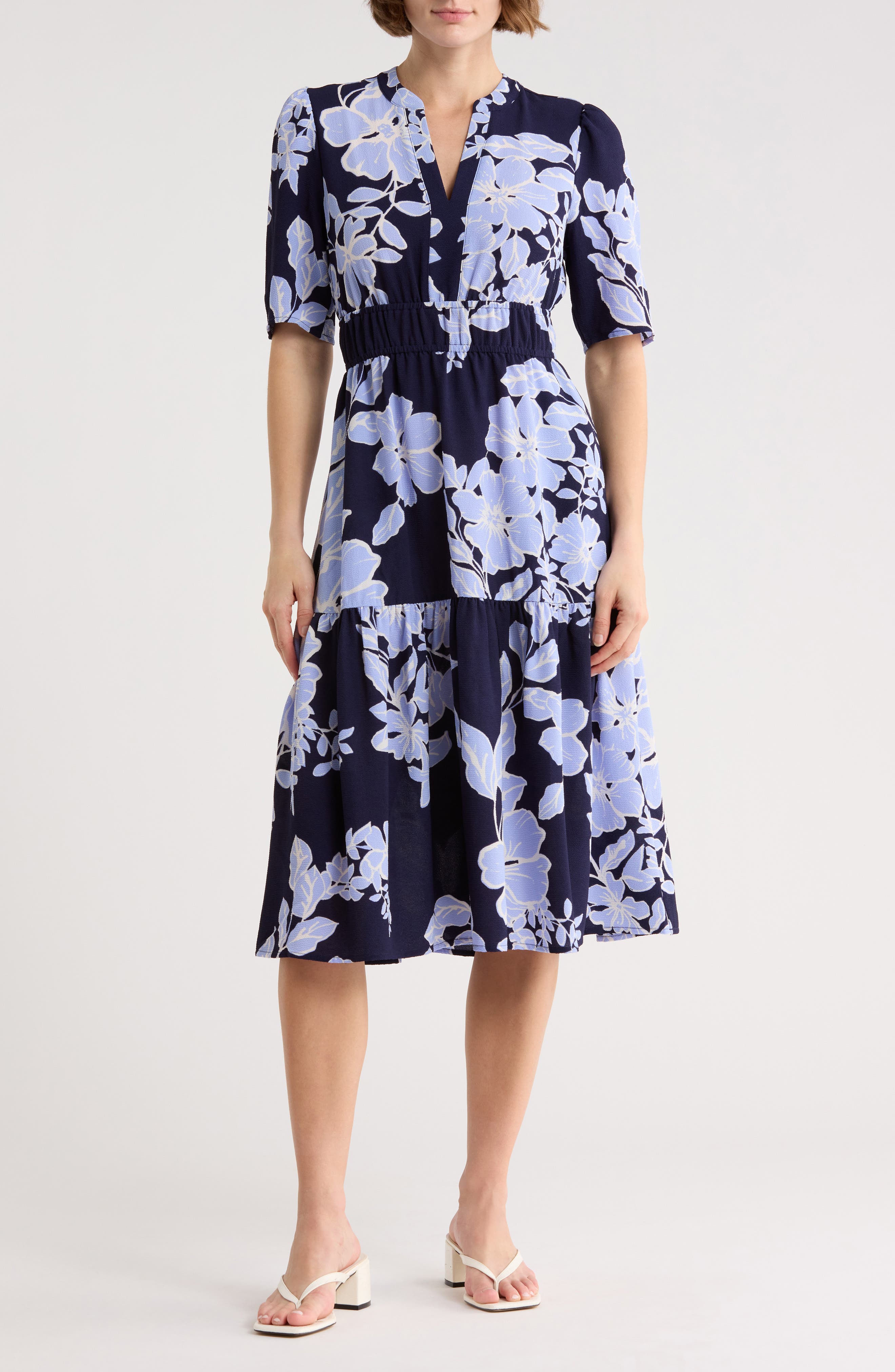 Eliza J Floral Short Sleeve Fit & Flare Midi Dress