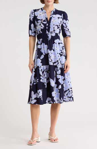 Eliza J Floral Short Sleeve Fit & Flare Midi Dress