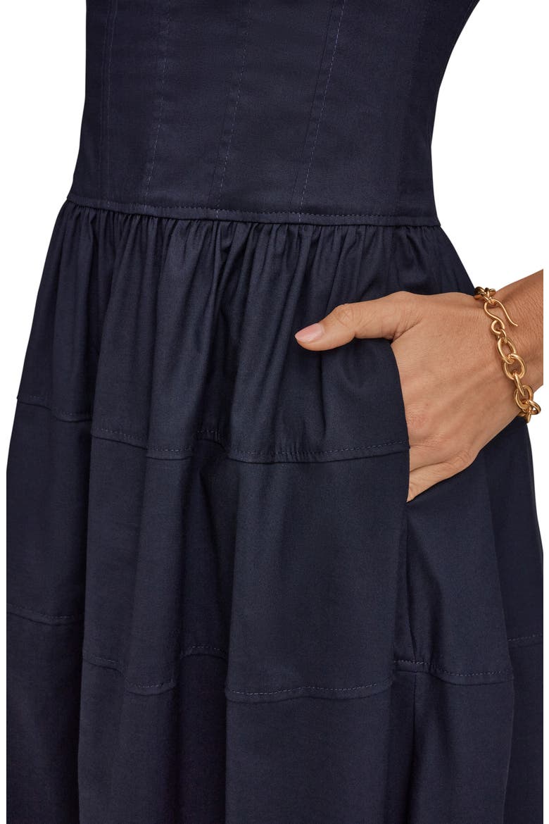 Cap Sleeve Illusion Knit A-Line Midi Dress, Alternate, color, INK