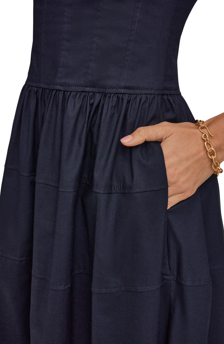 DONNA KARAN WEEKEND Cap Sleeve Illusion Knit A-Line Midi Dress, Alternate, color, Ink