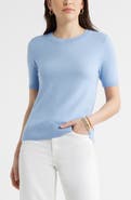Caslon® Short Sleeve Merino Wool Blend Sweater Top
