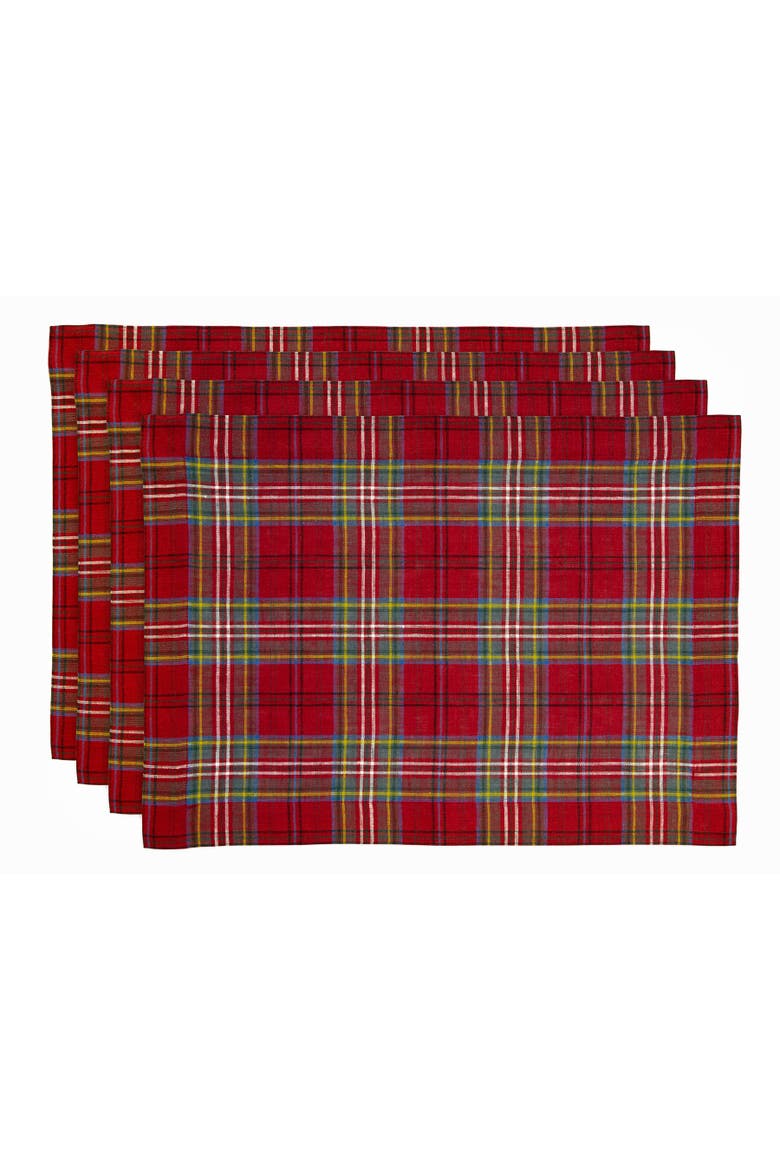 Linen Placemats Set of 4, 14 x 19" - Classic Tartan Plaid, Main, color, Red
