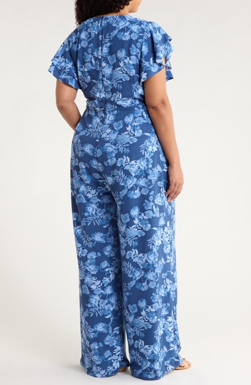 Sugarlips Bary Floral Tiley Wide Leg Jumpsuit In Blue