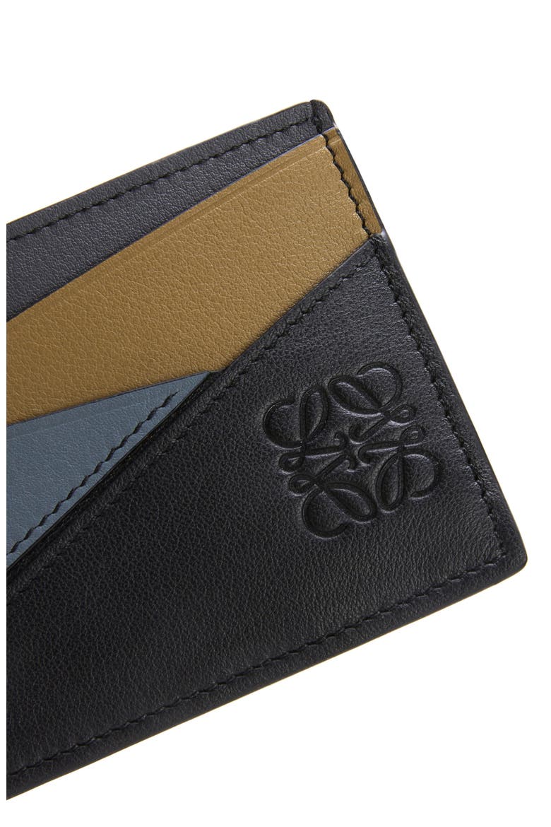 Puzzle Leather Card Holder, Alternate, color, OCHRE GREEN/ STORM BLUE