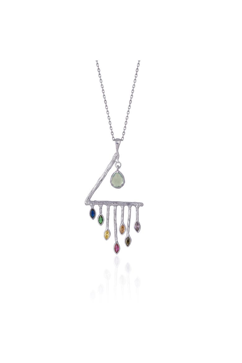 Colourful Rainbow Rain Drop Necklace in Sterling Silver, Main, color, Silver