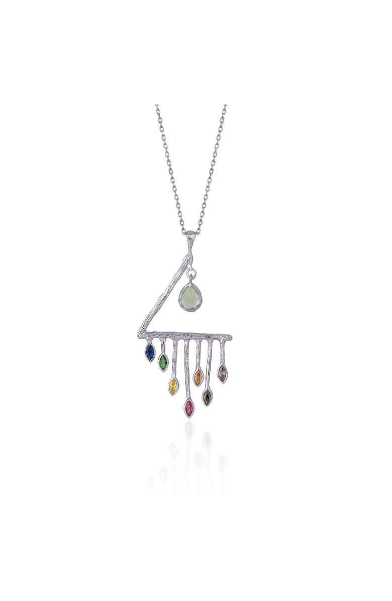 Spero London Colourful Rainbow Rain Drop Necklace in Sterling Silver, Main, color, Silver