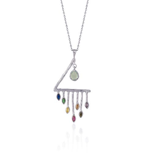 Spero London Colourful Rainbow Rain Drop Necklace In Metallic