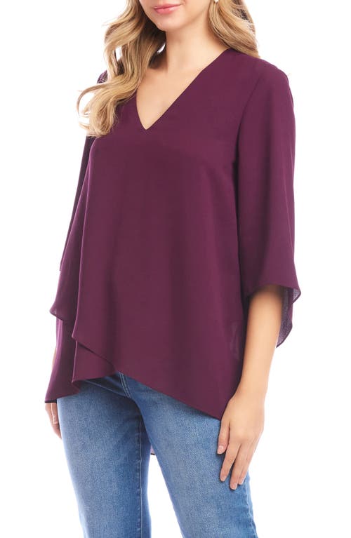 Karen Kane Crossover Hem Asymmetric Crepe Top In Purple
