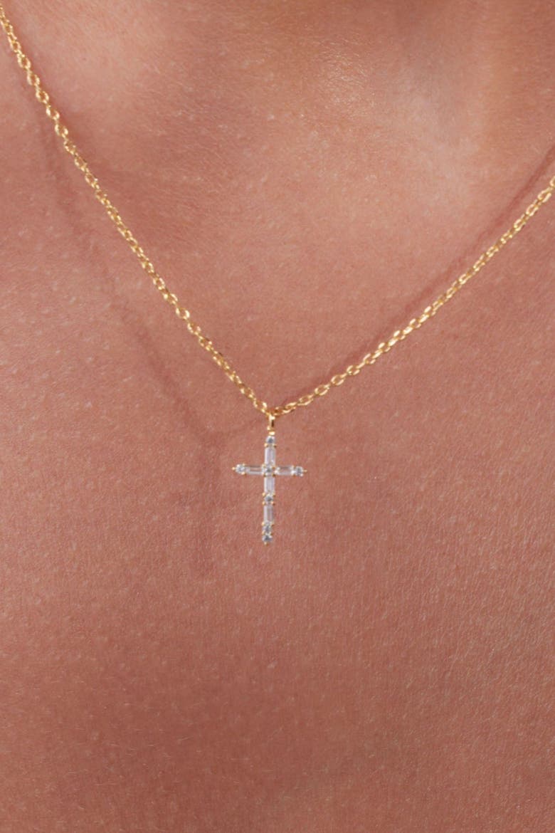14k Gold Plated Iris Cross Necklace Delicate Meaningful Minimalist Trendy, Alternate, color, Gold