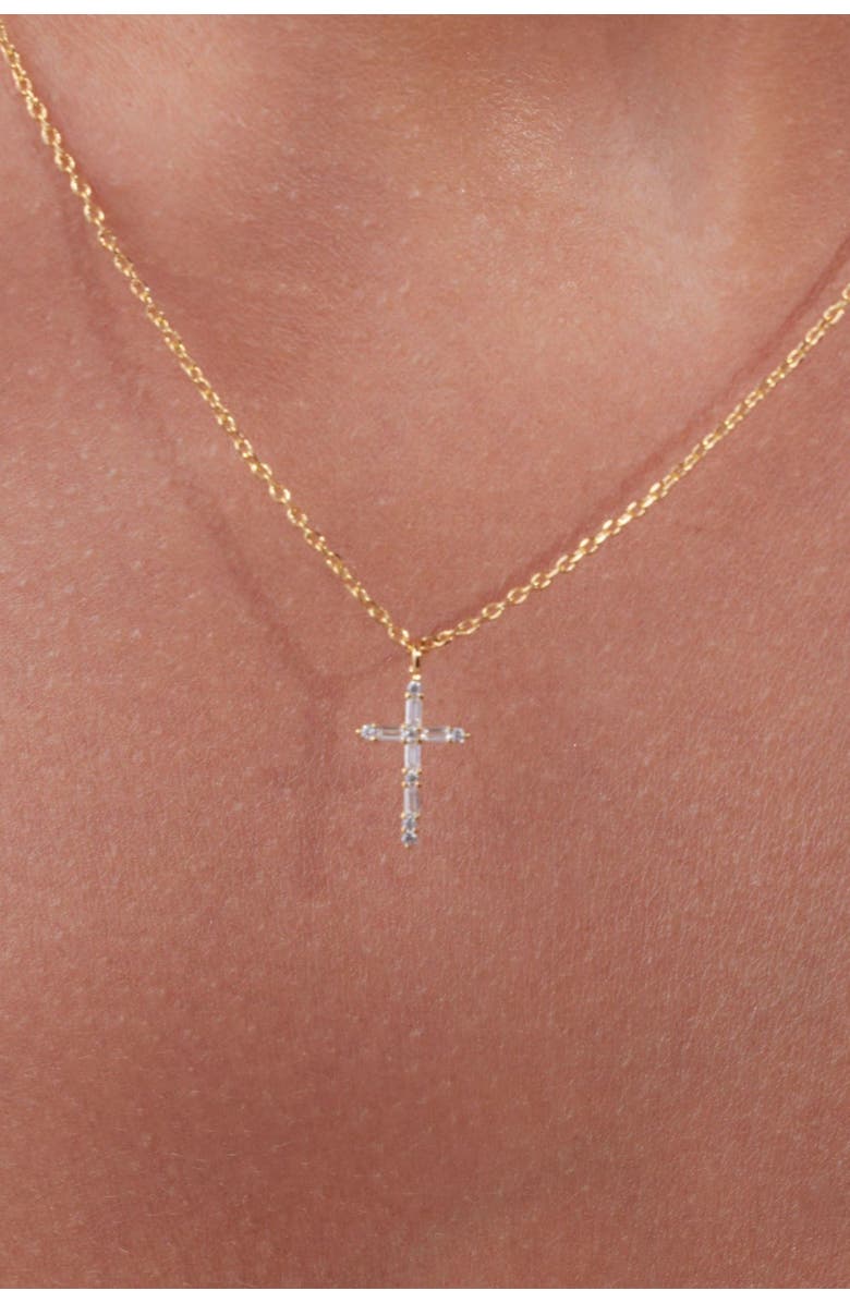 Bearfruit Jewelry 14k Gold Plated Iris Cross Necklace Holiday Gift Idea, Alternate, color, Gold
