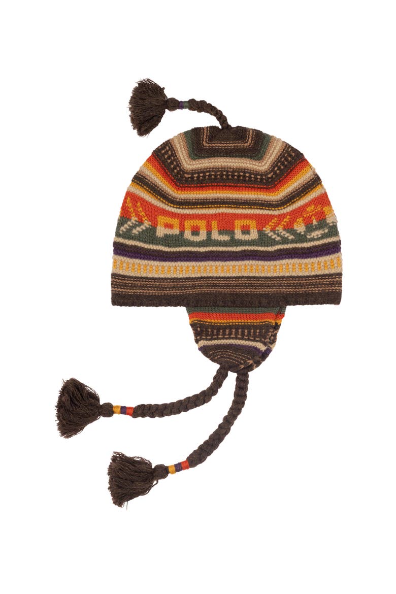 Textural Stripe Earflap Hat, Main, color, Brown Multi