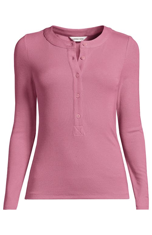 Lands' End Drapey Rib Skimming Long Sleeve Henley In Pink