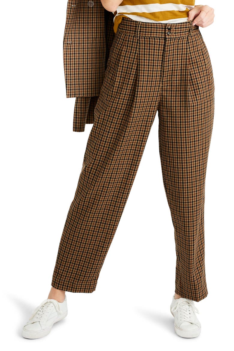 Desert Check Pleated Taper Wide Leg Pants, Main, color, DESERT CHECK