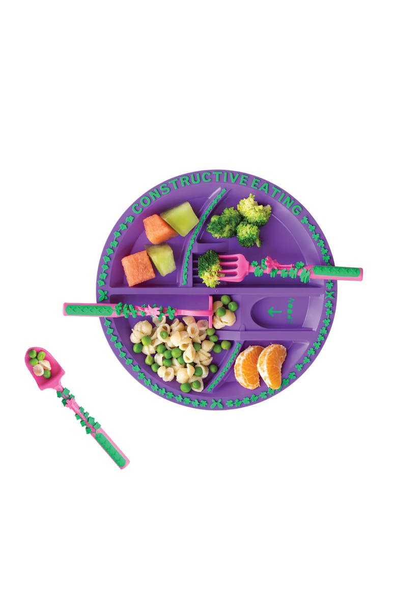 Constructive Eating 3 Piece Place Setting for Kids and Toddlers, Alternate, color, Purple