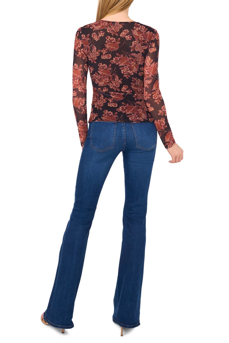 Floral Long Sleeve Mesh Top, Alternate, color, LEATHER BROWN
