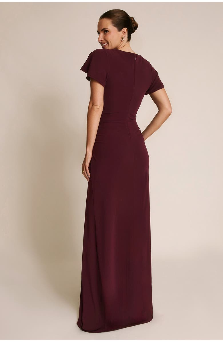 Six Stories Knot Panel Flutter Sleeve Maxi Dress, Alternate, color, Merlot