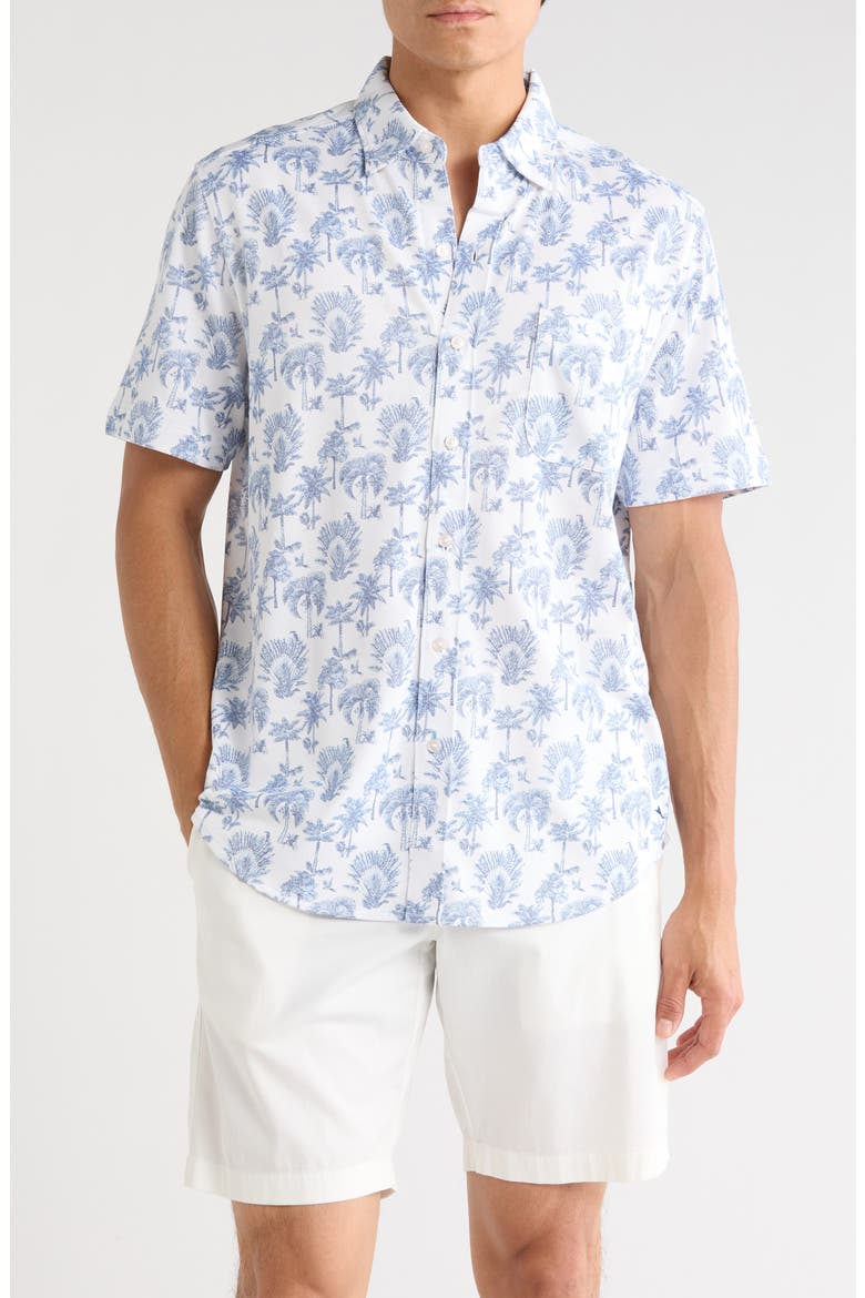 San Lucio Island Tapestry IslandZone® Knit Short Sleeve Cotton Blend Button-Up Shirt, Main, color, COBALT SEA