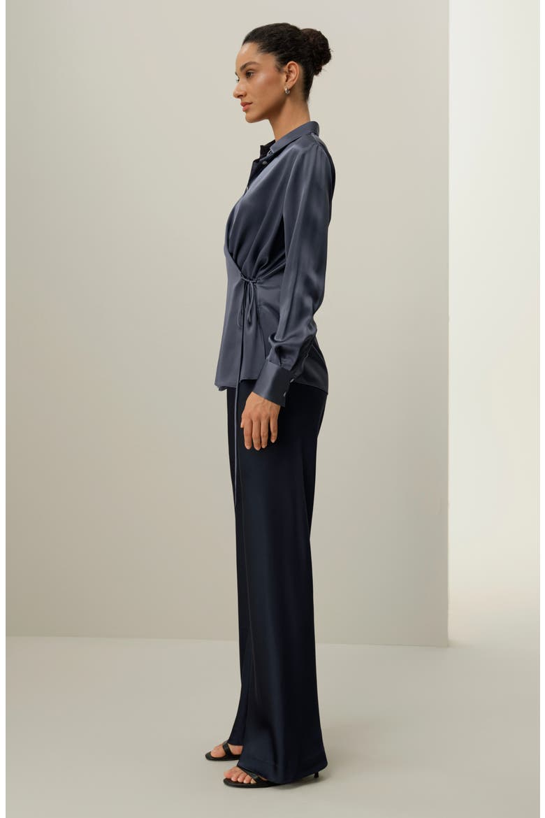 Women's Convertible Silk Charmeuse Shirt, Alternate, color, Night Lake