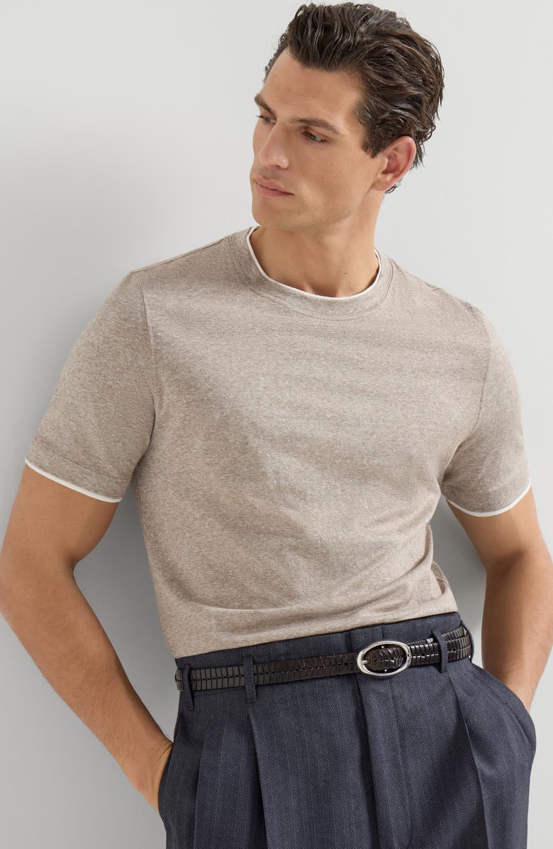 Brunello Cucinelli T-shirt with faux-layering, Alternate, color, Hazelnut
