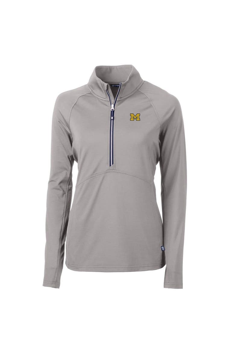 Women's Cutter & Buck Gray Michigan Wolverines Adapt Eco Knit Half-Zip Pullover Jacket, Main, color, Gray