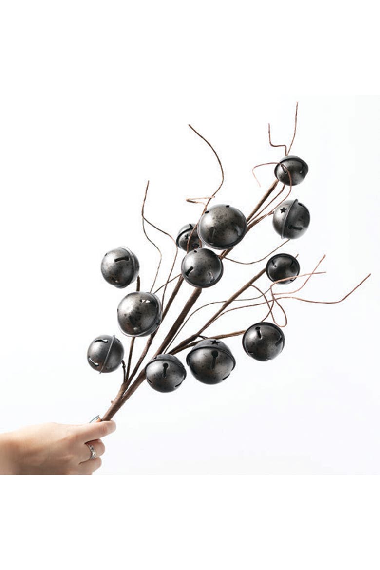 Sullivan's Christmas Twig Bell Spray, Grey Faux Floral Stem for Crafting, Weddings, Home and Holiday Decoration, 28 Inch, Main, color, Grey
